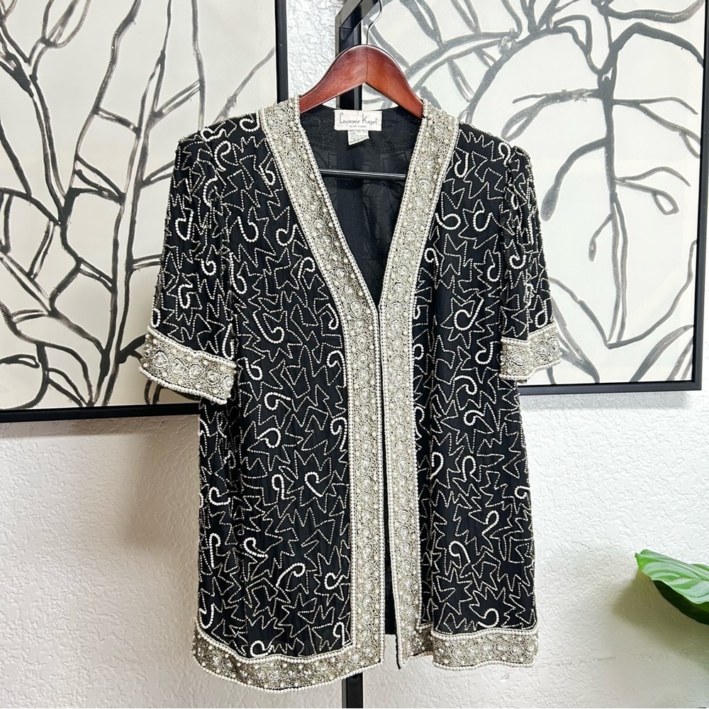 Laurence Kazar Vintage Silk Beaded Pearl Jacket Size Large Dressy Elegant